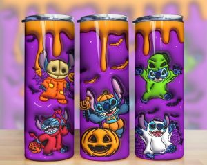 3D Inflated Cartoon Stitch Halloween Tumbler PNG