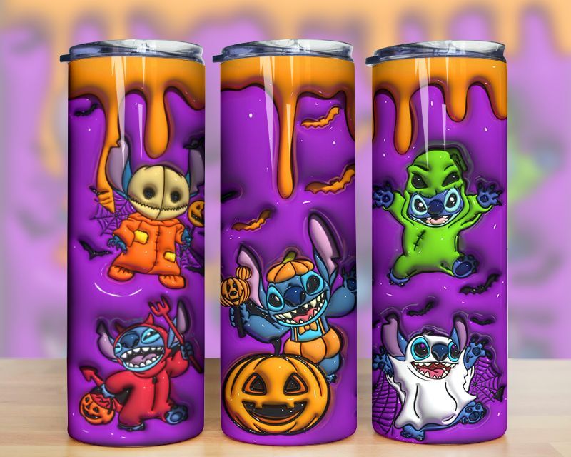 3D Inflated Cartoon Stitch Halloween Tumbler PNG 3D Inflated Cartoon Stitch Halloween Tumbler PNG