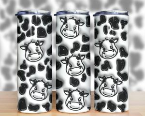 3D Inflated Cow Print Tumbler PNG