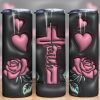 3D Inflated Faith Cross and Rose Tumbler PNG