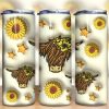 3D Inflated Highland Cow Tumbler PNG