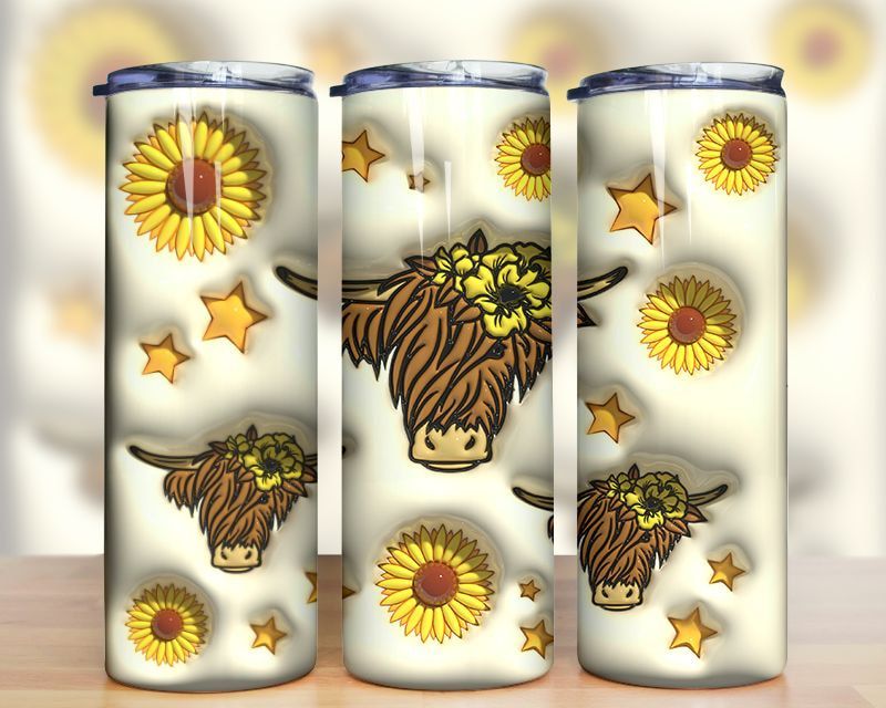 3D Inflated Highland Cow Tumbler PNG 3D Inflated Highland Cow Tumbler PNG