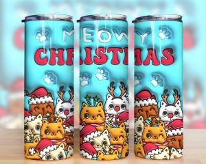 3D Inflated Meowy Christmas Tumbler PNG