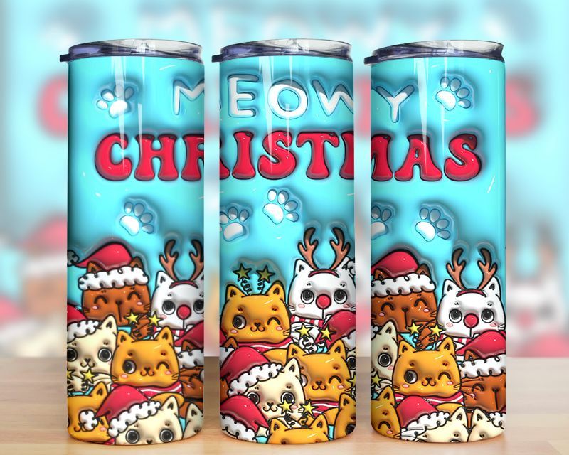 3D Inflated Meowy Christmas Tumbler PNG 3D Inflated Meowy Christmas Tumbler PNG
