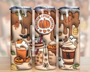 3D Inflated Pumpkin Spice Coffee Tumbler PNG