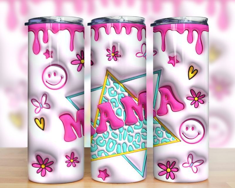 3D Inflated Retro Mama Pink Tumbler PNG 3D Inflated Retro Mama Pink Tumbler PNG