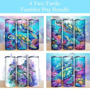 3D Sea Turtle Watercolor Tumbler PNG