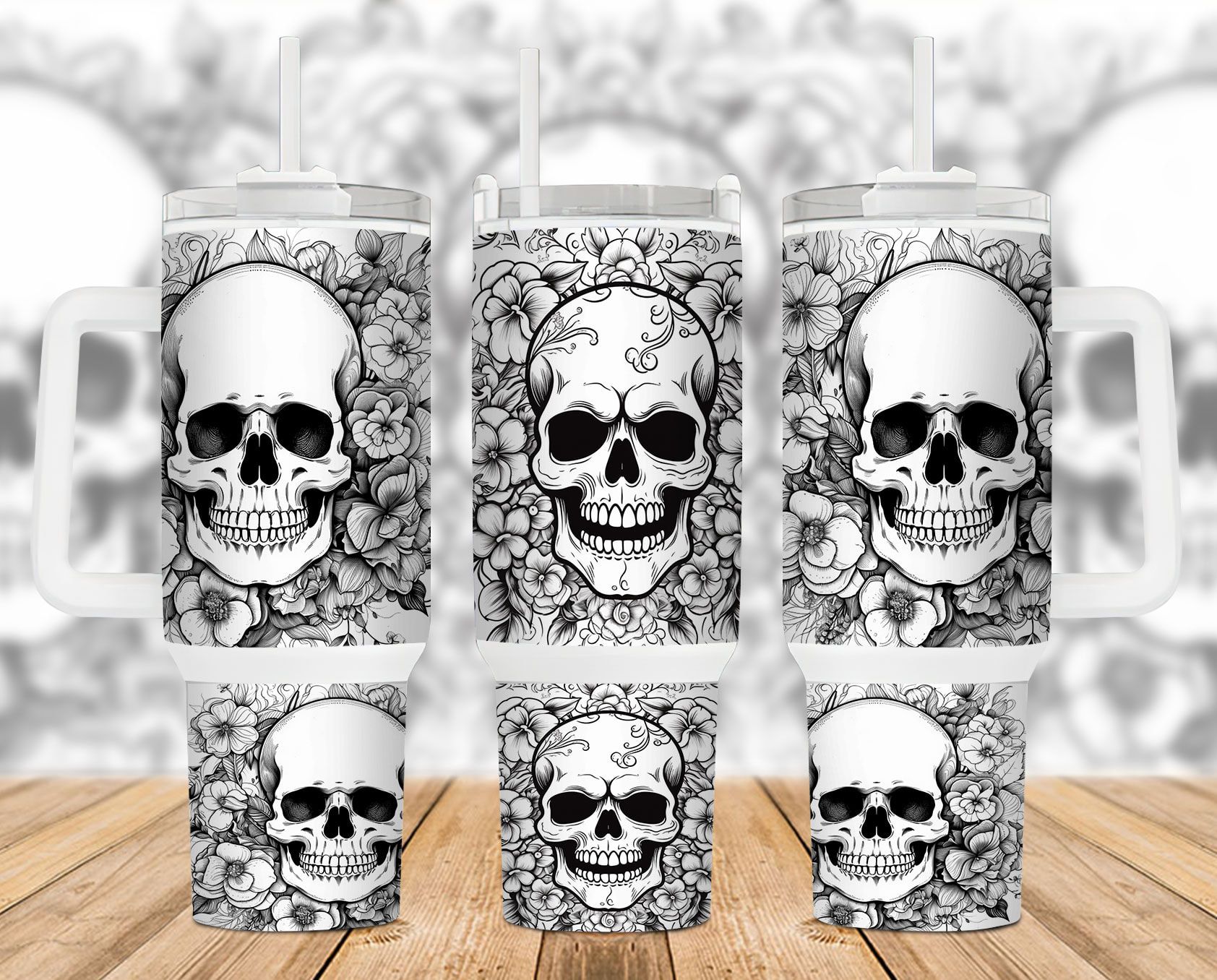 Black and White Skull Flowers 40 oz 2 piece Tumbler Wrap Black and White Skull Flowers 40 oz 2 piece Tumbler Wrap