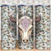Boho Floral Bull Skull Tumbler PNG
