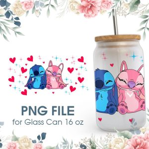 Cartoon Stitch Couple 16 oz Glass Can PNG File