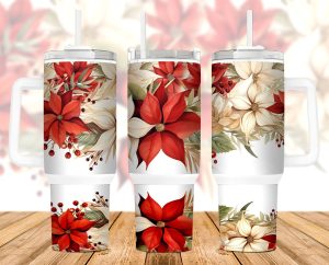 Christmas Flowers 40 oz 2 piece Tumbler Wrap
