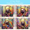 Cute Sloth with Flowers Colorful Tumbler PNG