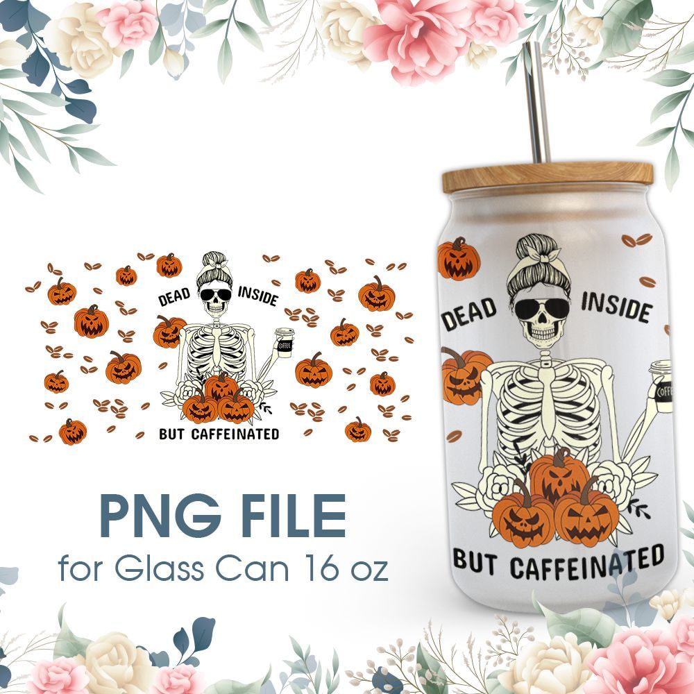 Dancing Skeleton Coffee Pumpkin 16 oz Glass Can PNG File Dancing Skeleton Coffee Pumpkin 16 oz Glass Can PNG File