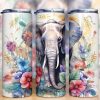 Elephant and Flowers Watercolor Tumbler PNG