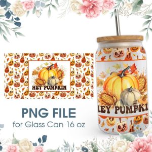 Fall Hey Pumpkin 16 oz Glass Can PNG File