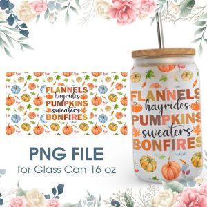 Fall Pumpkins Bonfires 16 oz Glass Can PNG File