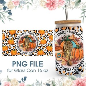 Fall Pumpkins Leopard 16 oz Glass Can PNG File