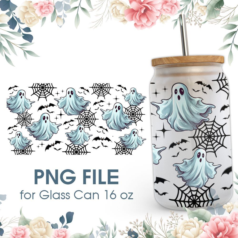 Ghost Spiderweb 16 oz Glass Can PNG File Ghost Spiderweb 16 oz Glass Can PNG File