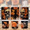 Gothic Skull Orange Flowers 40 oz 2 piece Tumbler Wrap