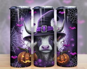 Halloween Baby Highland Cow Witch Tumbler PNG