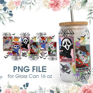 Halloween Cartoon Stitch Chibi Tarot 16 oz Glass Can PNG File