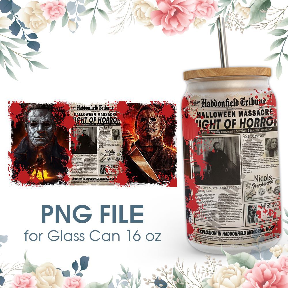Halloween Retro Horror Killer Michael Myers 16 oz Glass Can PNG File Halloween Retro Horror Killer Michael Myers 16 oz Glass Can PNG File