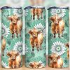 Highland Cow Daisy Boho Tumbler Png