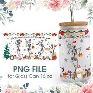 It's Most Wonderful Time of the Year Christmas 16 oz Glass Can PNG File