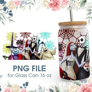 Jack Skellington Halloween 16 oz Glass Can PNG File