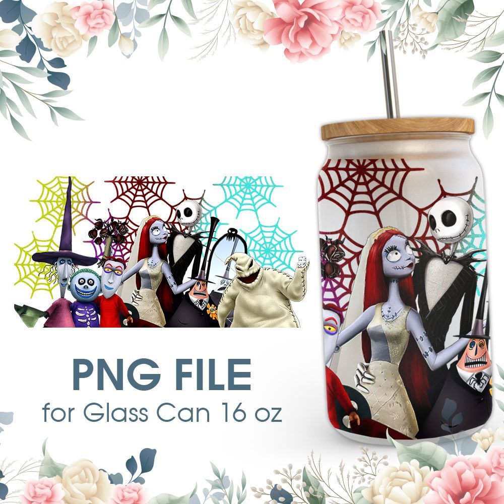 Jack Skellington Halloween 16 oz Glass Can PNG File Jack Skellington Halloween 16 oz Glass Can PNG File