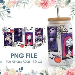 Jack and Sally Nightmare 16 oz Glass Can PNG File