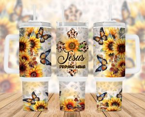 Jesus Mama Christian Cross Sunflower 40 oz 2 piece Tumbler Wrap