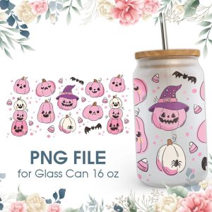 Pink Pumpkin 16 oz Glass Can PNG File