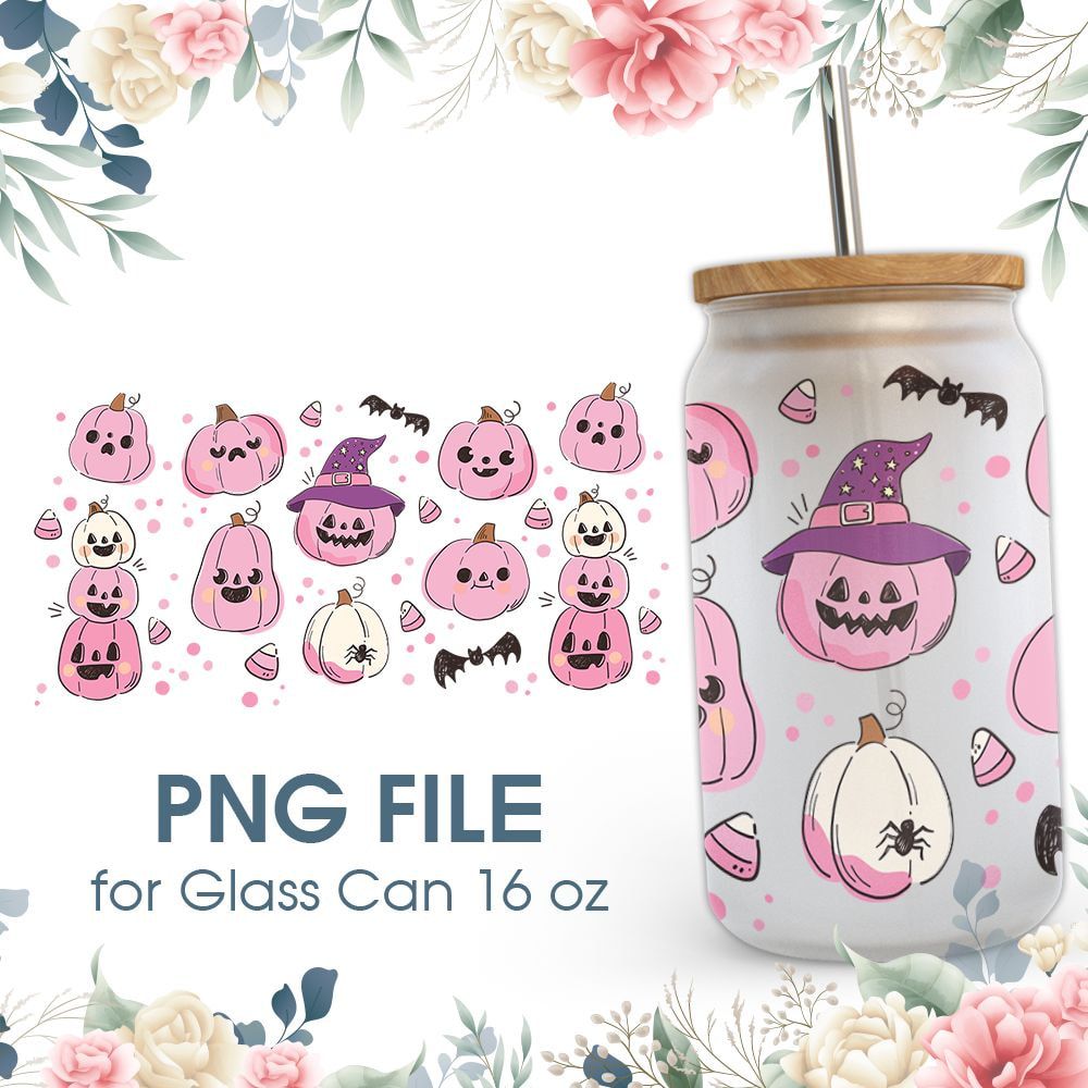 Pink Pumpkin 16 oz Glass Can PNG File Pink Pumpkin 16 oz Glass Can PNG File