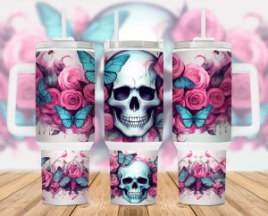 Skull and Butterflies and Roses 40 oz 2 piece Tumbler Wrap
