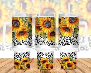 Sunflower Leopard 40 oz 2 piece Tumbler Wrap