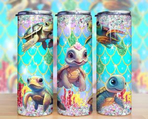 Turtle Print Glitter Tumbler PNG