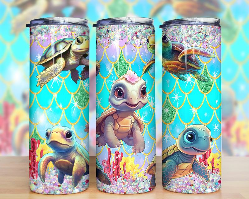Turtle Print Glitter Tumbler PNG Turtle Print Glitter Tumbler PNG